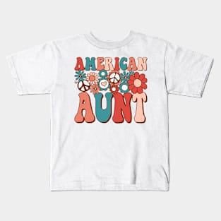 Retro Groovy American Aunt Matching Family 4th of July Kids T-Shirt